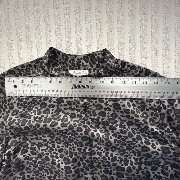 Equipment Women's Button Down Shirt Silk Long Sleeves Leopard Print Black Medium - Picture 6 of 8